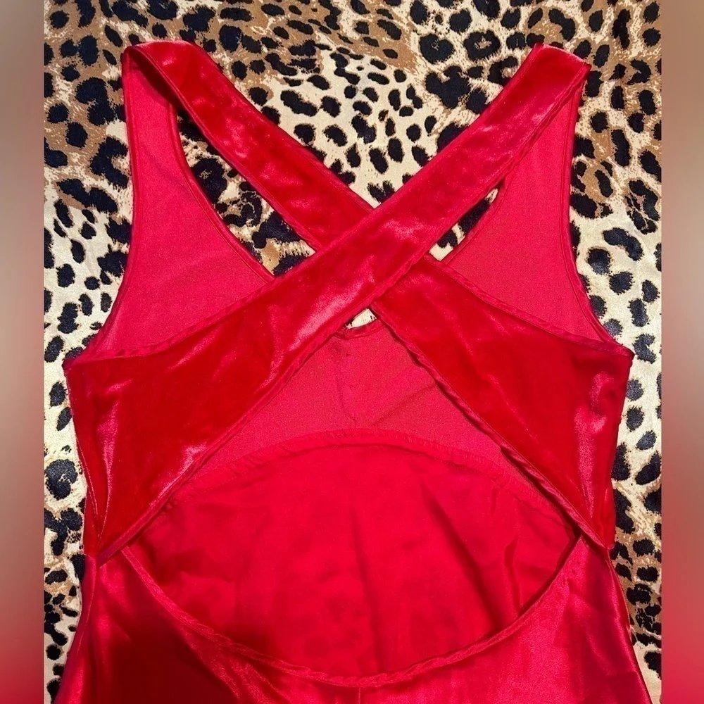 Vintage California Dynasty Red Velvet & Satin Slip Dress - Picture 9 of 10